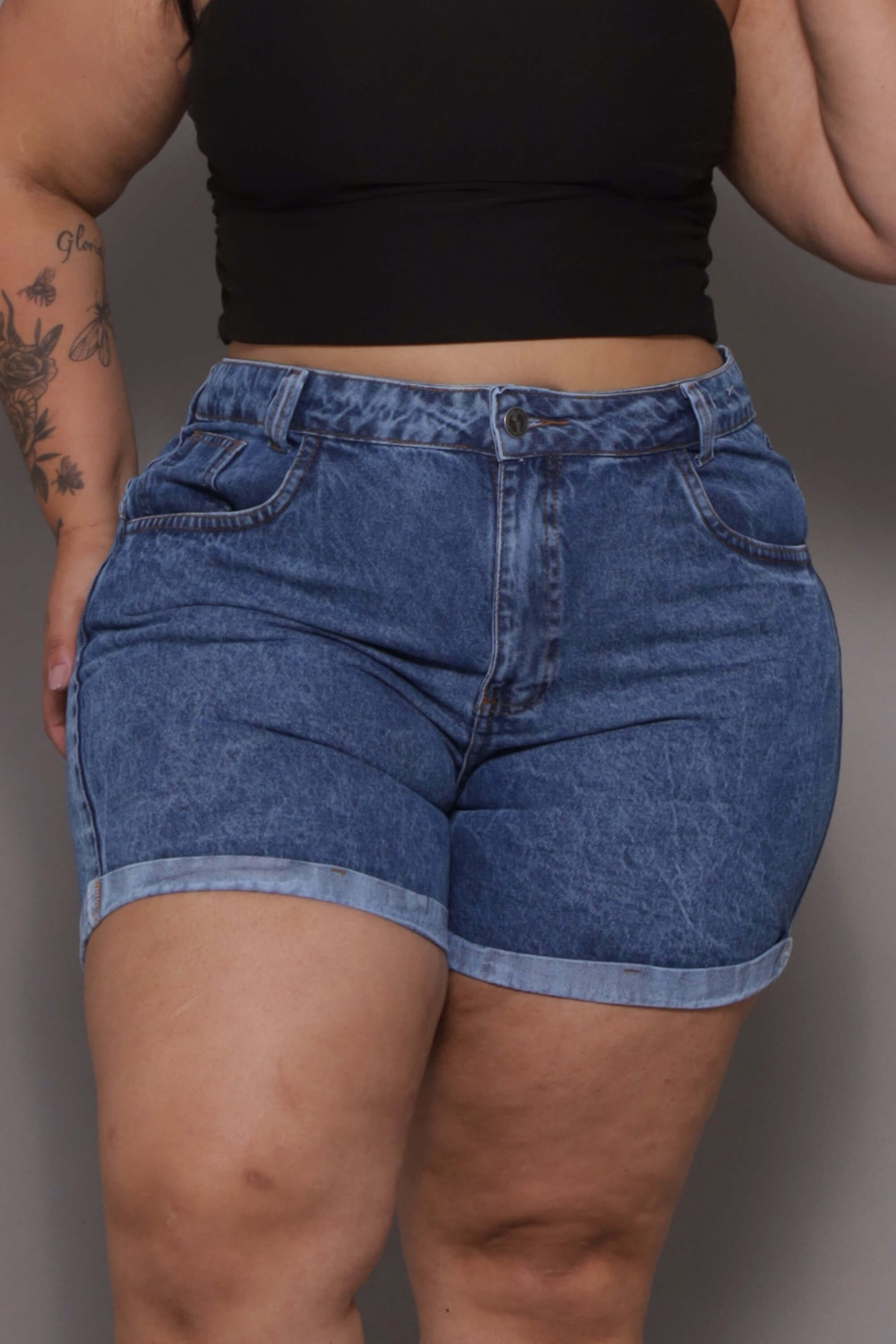 Short jeans plus size hot pants feminino Marmorizado