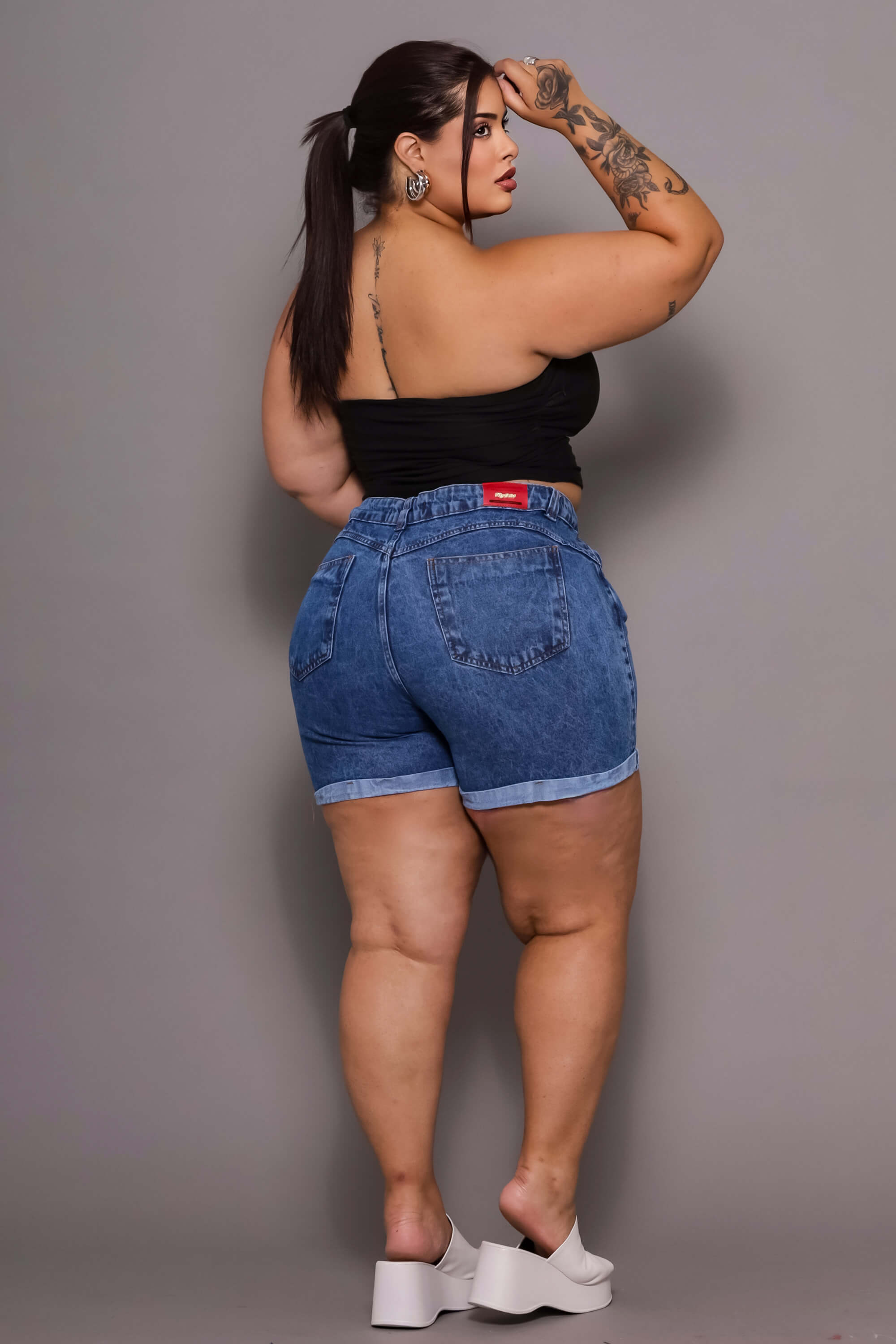 Short jeans plus size hot pants feminino Marmorizado